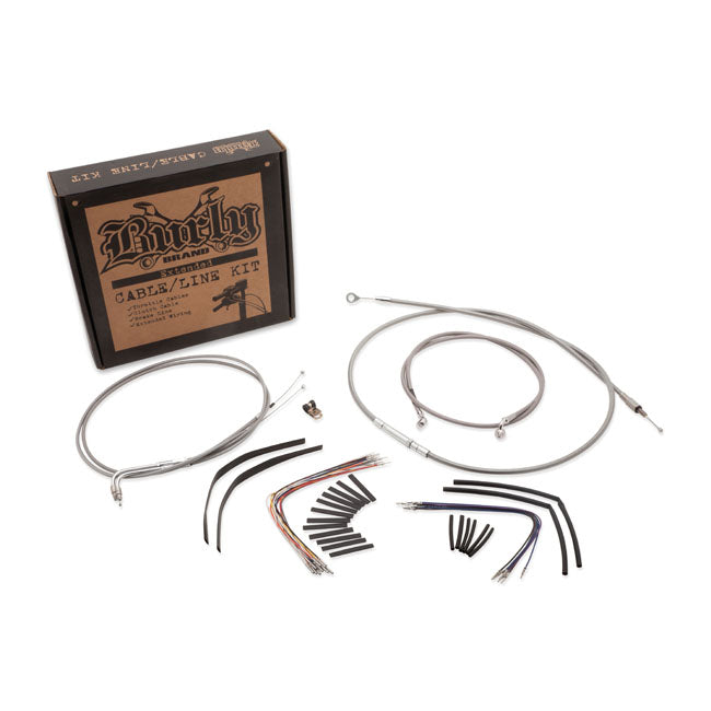 Burly Brand Cable Kit 14" Braided Stainless Steel Handlebar W/O Abs Apehanger Cable/Line Kits Burly Brand