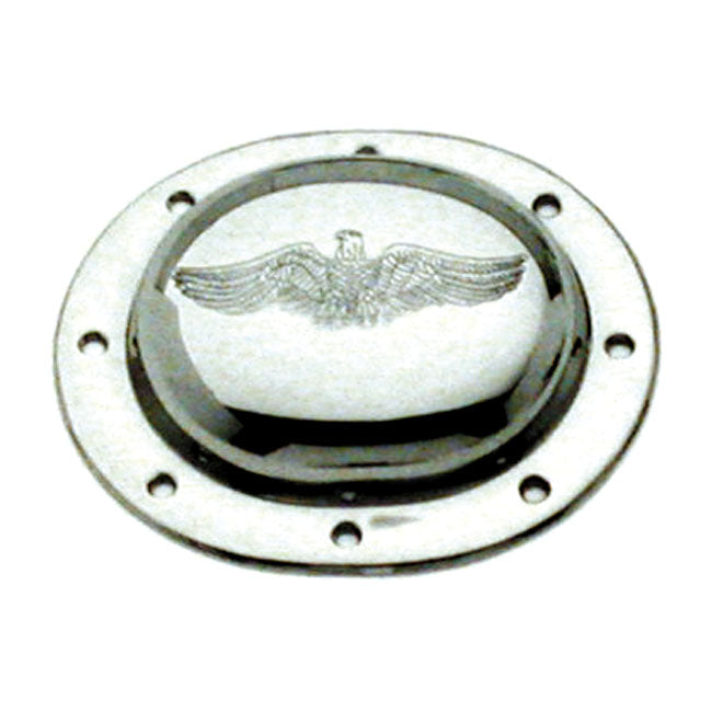 Paughco, derby cover. Chrome. Eagle embossed Derby Cover Paughco