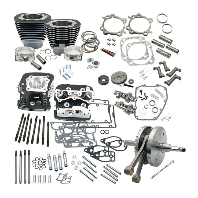 S&S, 124" Twin Cam Softail hot set-up kit with heads. Black HOT SET UP KITS S&S