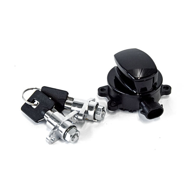 Flhr Ignition Switch & Saddlebag Lock Kit. Black Switches Ignition Mcs