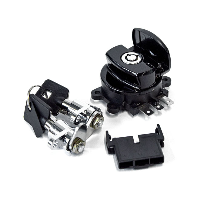 Flhr Ignition Switch & Saddlebag Lock Kit. Black Switches Ignition Mcs