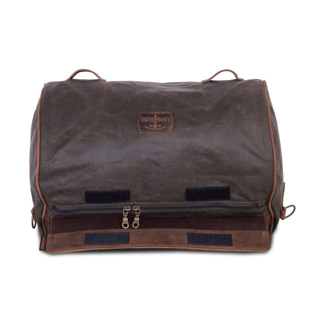 Long Ride, Roll Bag Waxed Cotton Narrow. Khaki Wax Touring Luggage Longride