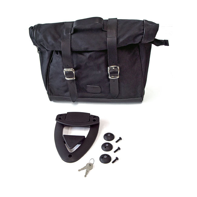 Longride, Click On Old Chopper Saddlebag Waxed Cotton. Black Touring Luggage Longride