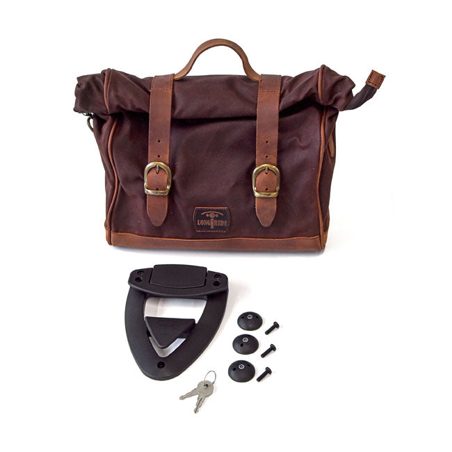 Longride, Click On Old Chopper Saddlebag Waxed Cotton. Brown Touring Luggage Longride