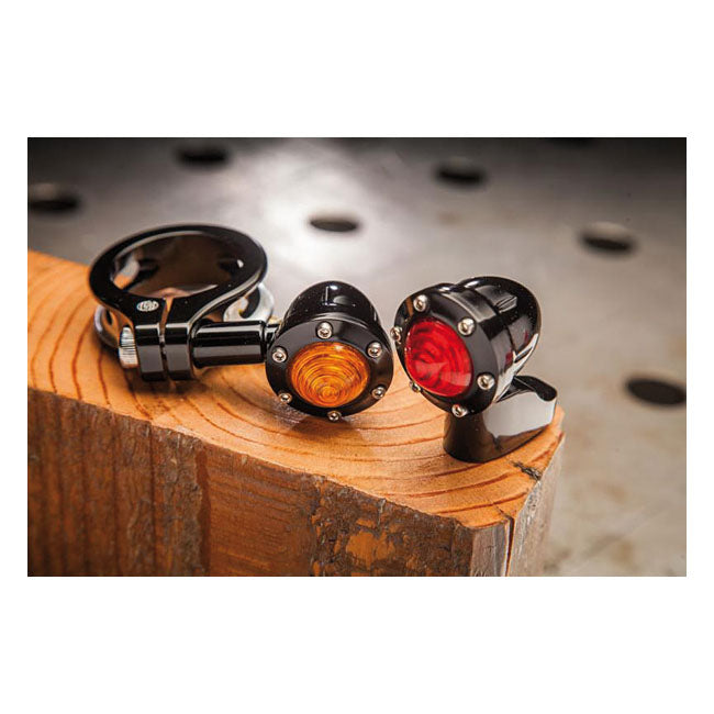 RSD, Tracker turn signal set. Front. Black, red lens TURN SIGNALS Roland Sands Design