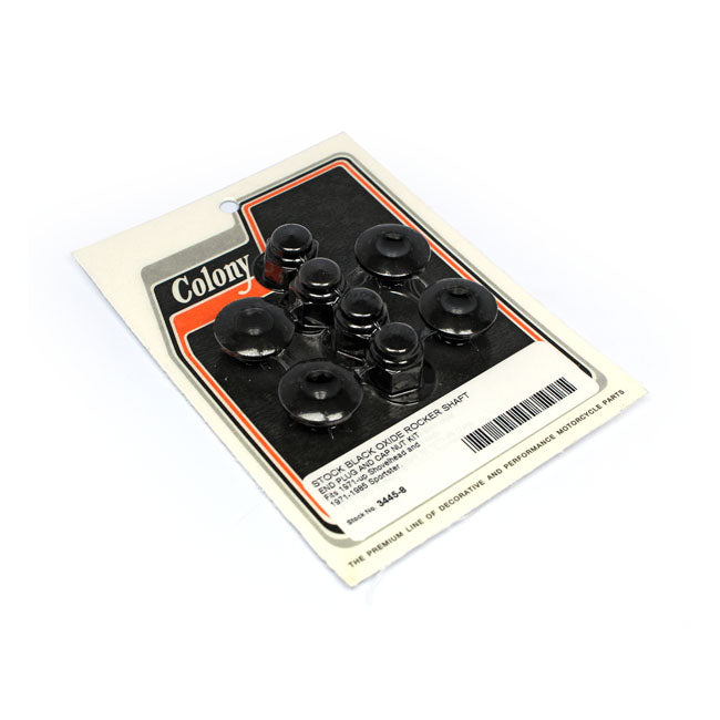 Colony, rocker shaft plug & nut kit. Buttonhead. Black Colony