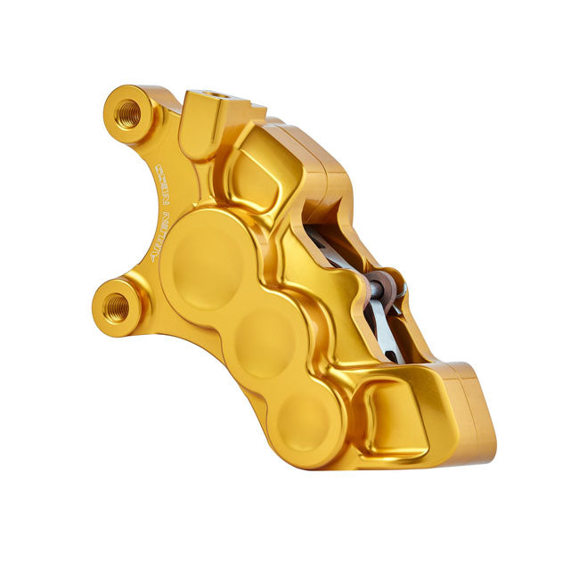 6-Piston Differential Bore Brake Calipers Left, 11.8" Gold Brake Calipers Arlen Ness
