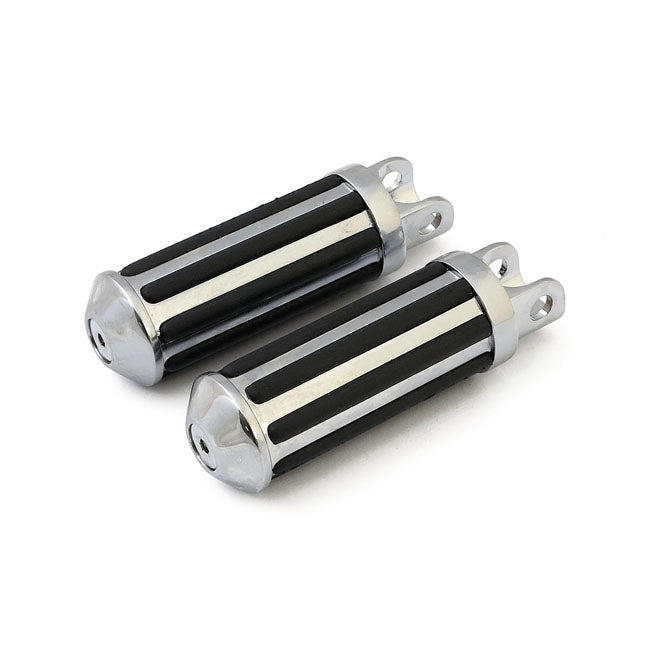 Rail Foot Pegs Large Diameter. Chrome W/Rubber Inlays Footpegs Mcs