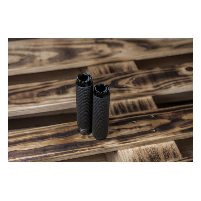 Knurled Rubber Handlebar Grips, Black - 74-22 Throttle Cable Grips Rough Crafts Default Title