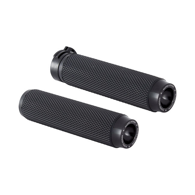 Knurled Rubber Handlebar Grips, Black - 74-22 Throttle Cable Grips Rough Crafts