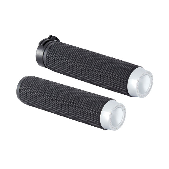 Rough Crafts Knurled Rubber Handlebar Grips, Chrome - 74-22 Throttle Cable Grips Rough Crafts