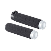 Knurled Rubber Handlebar Grips, Chrome - 74-22 Throttle Cable Grips Rough Crafts Default Title