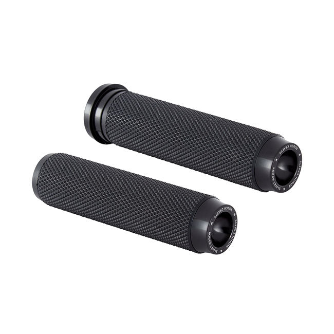 Rough Crafts Knurled Rubber Handlebar Grips, Black - 08+ Throttle By Wire Grips Rough Crafts