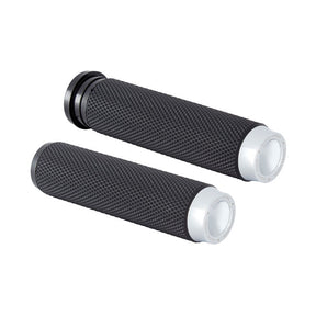 Rough Crafts Knurled Rubber Handlebar Grips, Chrome - 08+ Throttle By Wire Grips Rough Crafts