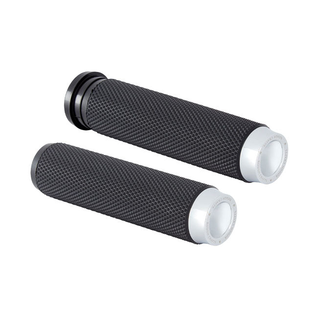 Rough Crafts Knurled Rubber Handlebar Grips, Chrome - 08+ Throttle By Wire Grips Rough Crafts