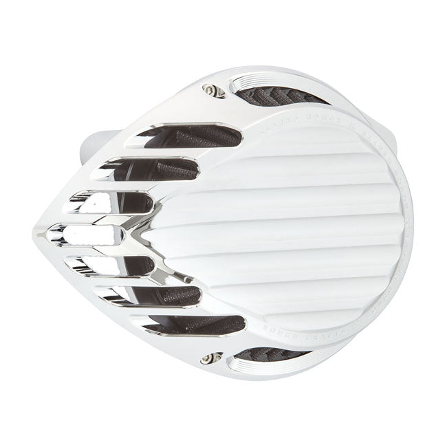 Rough Crafts, Teardrop Finned Air Cleaner Assembly. Chrome Air Cleaner Rough Crafts