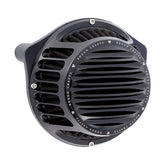 Rough Crafts Round Finned Air Cleaner Assembly, All Black - 18+ Softail & 17+ Touring & 17+ Trike Air Cleaner Rough Crafts