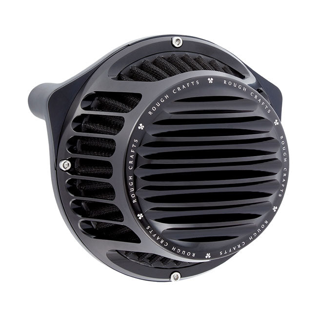 Rough Crafts Round Finned Air Cleaner Assembly, All Black - 18+ Softail & 17+ Touring & 17+ Trike Air Cleaner Rough Crafts