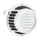 Rough Crafts Round Finned Air Cleaner Assembly, Chrome - 18+ Softail & 17+ Touring & 17+ Trike Air Cleaner Rough Crafts