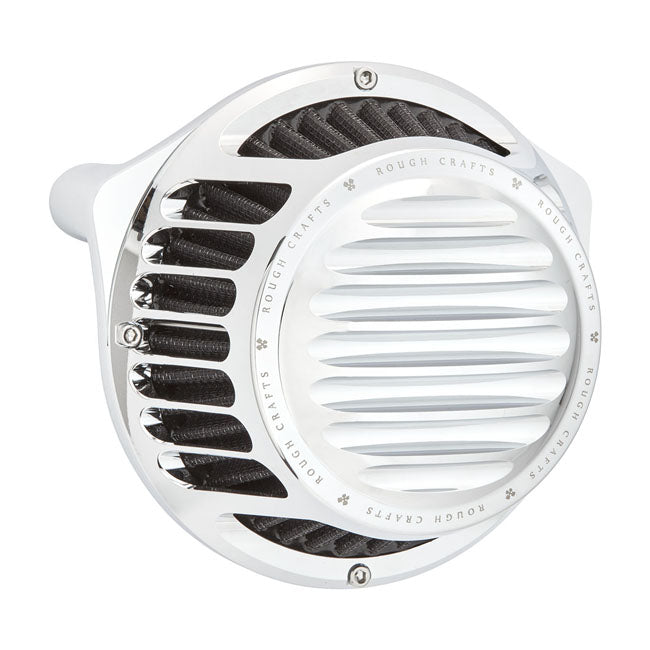 Rough Crafts Round Finned Air Cleaner Assembly, Chrome - 18+ Softail & 17+ Touring & 17+ Trike Air Cleaner Rough Crafts