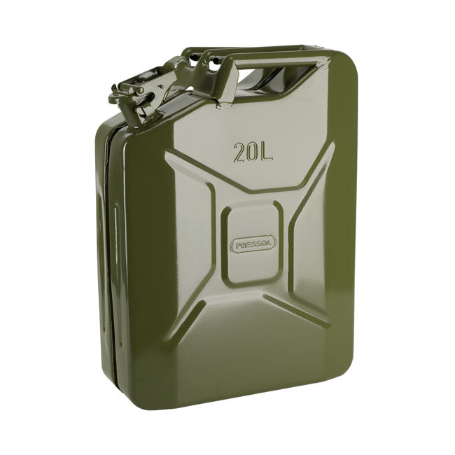 Pressol, metal jerrycan. Olive green, 20 liter FUNNELS Pressol