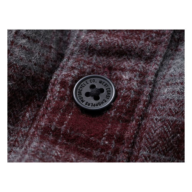 West Coast Choppers Rigid Flannel Shirt - Burgundy & Grey Shirts West Coast Choppers