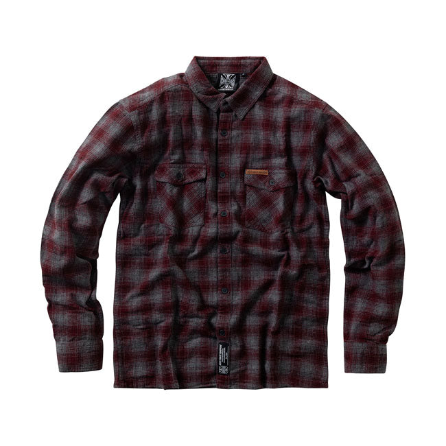 West Coast Choppers Rigid Flannel Shirt - Burgundy & Grey Shirts West Coast Choppers S
