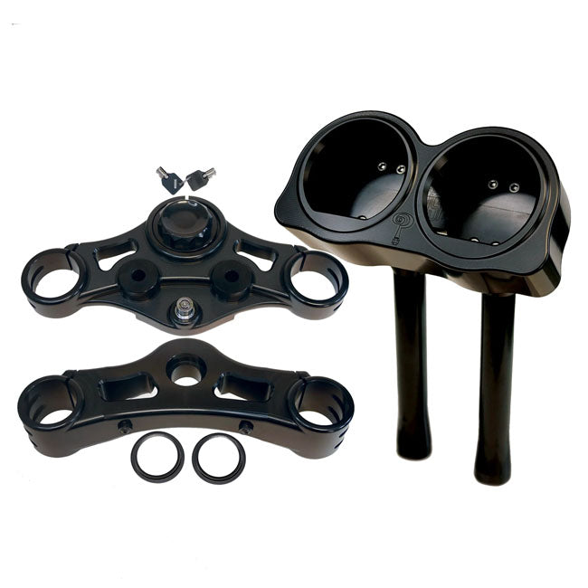 Indian Larry Motorcycles 10" BK Brawler Kit, Black - 15-23 Road Glide Riser And Speedo Top Clamp Set Indian Larry Motorcycles