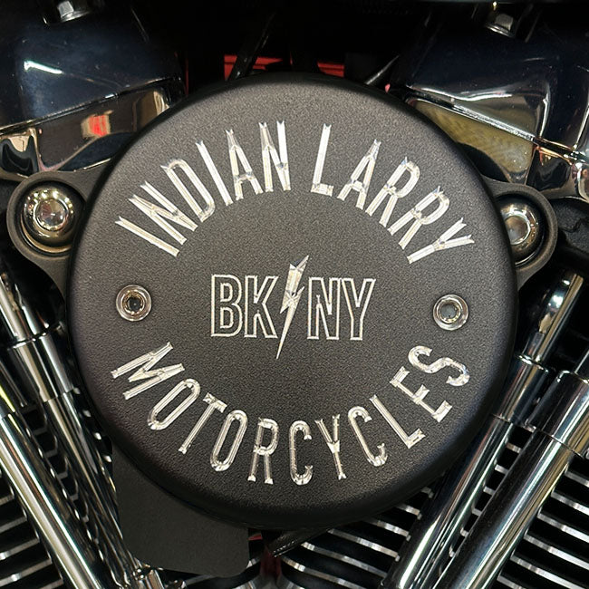 Indian Larry Motorcycles BK/NY Air Cleaner Cover, Matte Black & Aluminium - S&S Stealth air cleaner kit Air Cleaner Cover Indian Larry Motorcycles