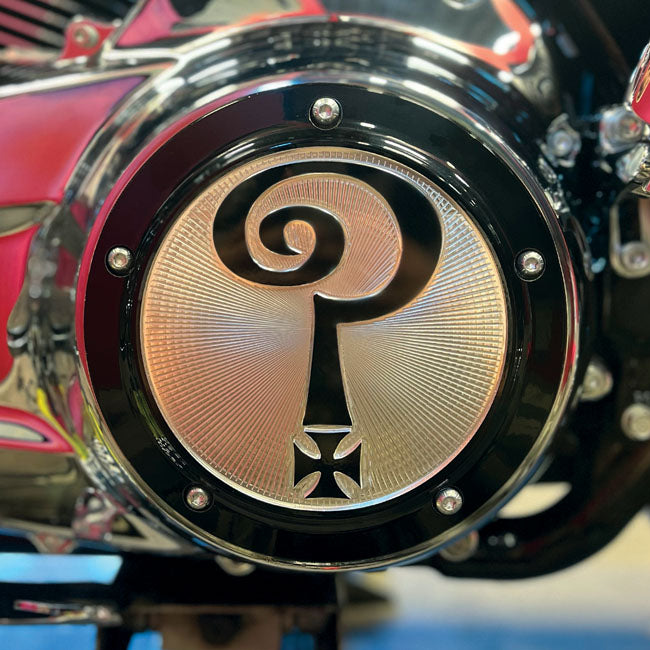 Indian Larry Motorcycles BK/NY Air Cleaner Cover, Gloss Black & Aluminum - S&S Stealth air cleaner kit Derby Cover Indian Larry Motorcycles