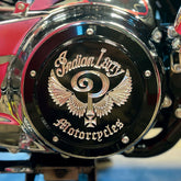 Indian Larry Motorcycles Indian Larry Logo Derby Cover, Gloss Black & Aluminum - Touring Derby Cover Indian Larry Motorcycles