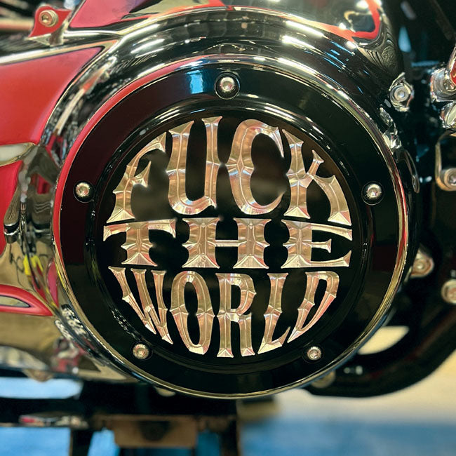 Indian Larry Motorcycles FTW Derby Cover, Gloss Black & Aluminum - Touring Derby Cover Indian Larry Motorcycles