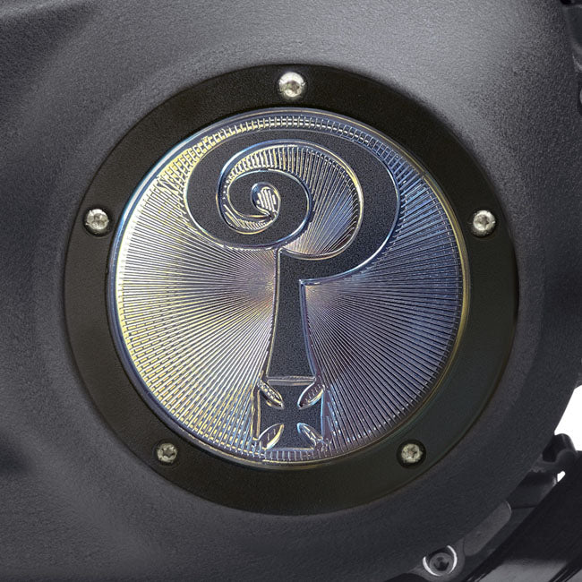 Indian Larry Motorcycles Question Mark Derby Cover, Matte Black & Aluminum - 18+ Softail Derby Cover Indian Larry Motorcycles