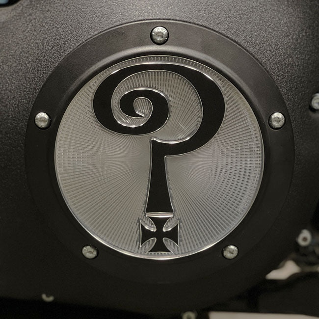 Indian Larry Motorcycles Question Mark Derby Cover, Matte Black & Aluminum - Twin Cam Derby Cover Indian Larry Motorcycles