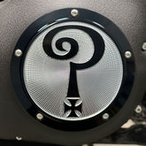 Indian Larry Motorcycles Question Mark Derby Cover, Gloss Black & Aluminum - Twin Cam Derby Cover Indian Larry Motorcycles