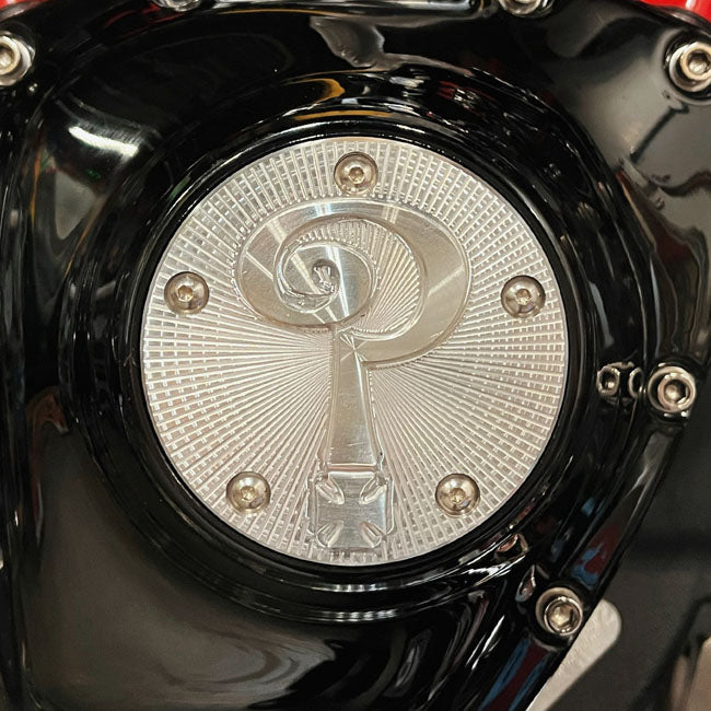 Indian Larry Motorcycles Question Mark 5 Hole Points Cover, Polished Aluminum - Twin Cam & Milwaukee 8 Point Covers Indian Larry Motorcycles