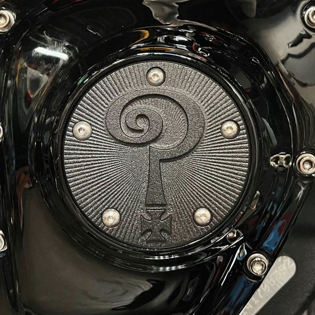 Indian Larry Motorcycles Question Mark 5 Hole Points Cover, Matte Black - Twin Cam & Milwaukee 8 Point Covers Indian Larry Motorcycles