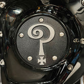 Indian Larry Motorcycles Question Mark 5 Hole Points Cover, Matte Black & Aluminum - Twin Cam & Milwaukee 8 Point Covers Indian Larry Motorcycles