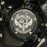 Indian Larry Motorcycles Indian Larry Logo 5 Hole Point Cover, Matte Black & Aluminum - Twin Cam & Milwaukee 8 Point Covers Indian Larry Motorcycles