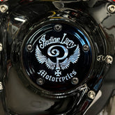 Indian Larry Motorcycles Indian Larry Logo 5 Hole Point Cover, Gloss Black & Aluminum - Twin Cam & Milwaukee 8 Point Covers Indian Larry Motorcycles