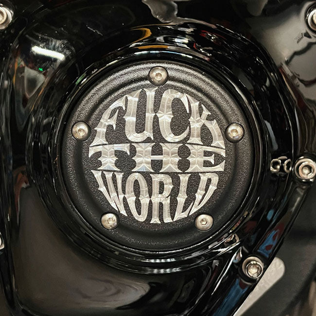 Indian Larry Motorcycles FTW Logo 5 Hole Point Cover, Matte Black - Twin Cam & Milwaukee 8 Point Covers Indian Larry Motorcycles