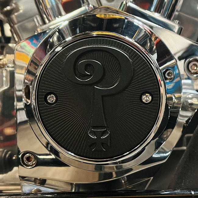 Indian Larry Motorcycles Question Mark 2 Hole Point Cover, Matte Black - Shovelhead & EVO Point Covers Indian Larry Motorcycles
