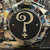 Indian Larry Motorcycles Question Mark 2 Hole Point Cover, Matte Black & Aluminum - Shovelhead & EVO Point Covers Indian Larry Motorcycles