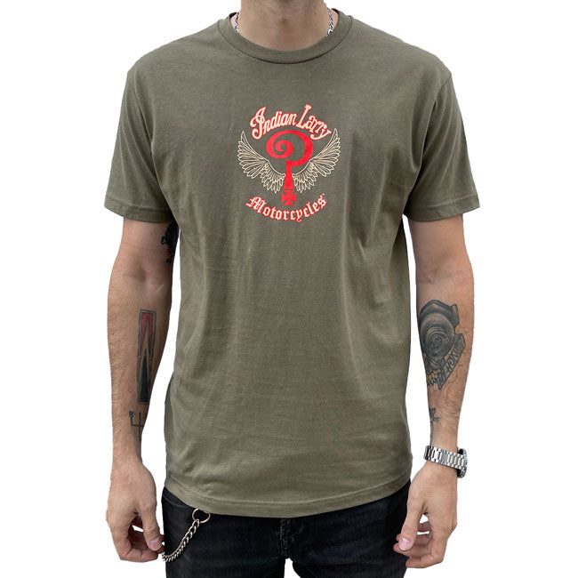 Indian Larry Motorcycles "Indian Larry Logo" T-Shirt - Army Green T-Shirt Indian Larry Motorcycles