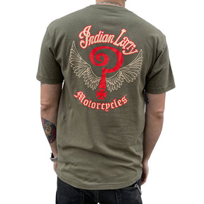Indian Larry Motorcycles "Indian Larry Logo" T-Shirt - Army Green T-Shirt Indian Larry Motorcycles S