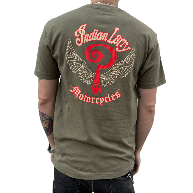 Indian Larry Motorcycles "Indian Larry Logo" T-Shirt - Army Green T-Shirt Indian Larry Motorcycles S