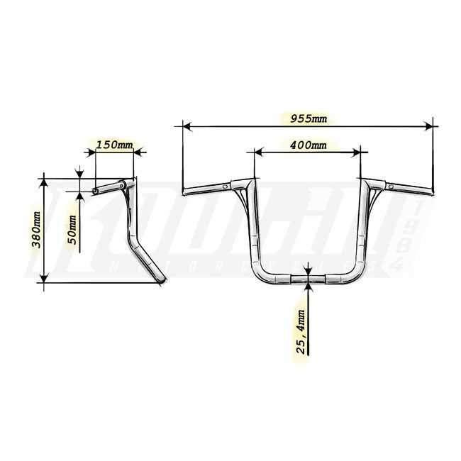 Kodlin, 1.4" FlowBar bagger handlebar. 38cm high. Black HANDLEBARS Kodlin