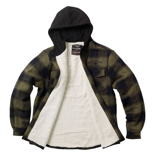 West Coast Choppers "Hell Bent" Flannel Jacket - Olive & Black Jackets Male West Coast Choppers