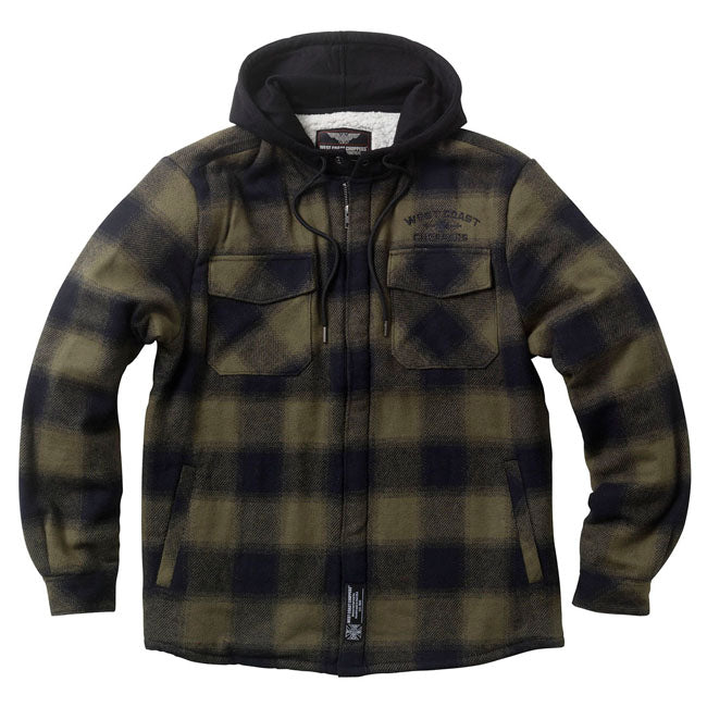 West Coast Choppers "Hell Bent" Flannel Jacket - Olive & Black Jackets Male West Coast Choppers S