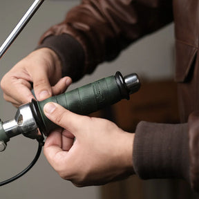Trip Machine, leather handlebar grip wraps. Forest Green GRIPS Tripmachine